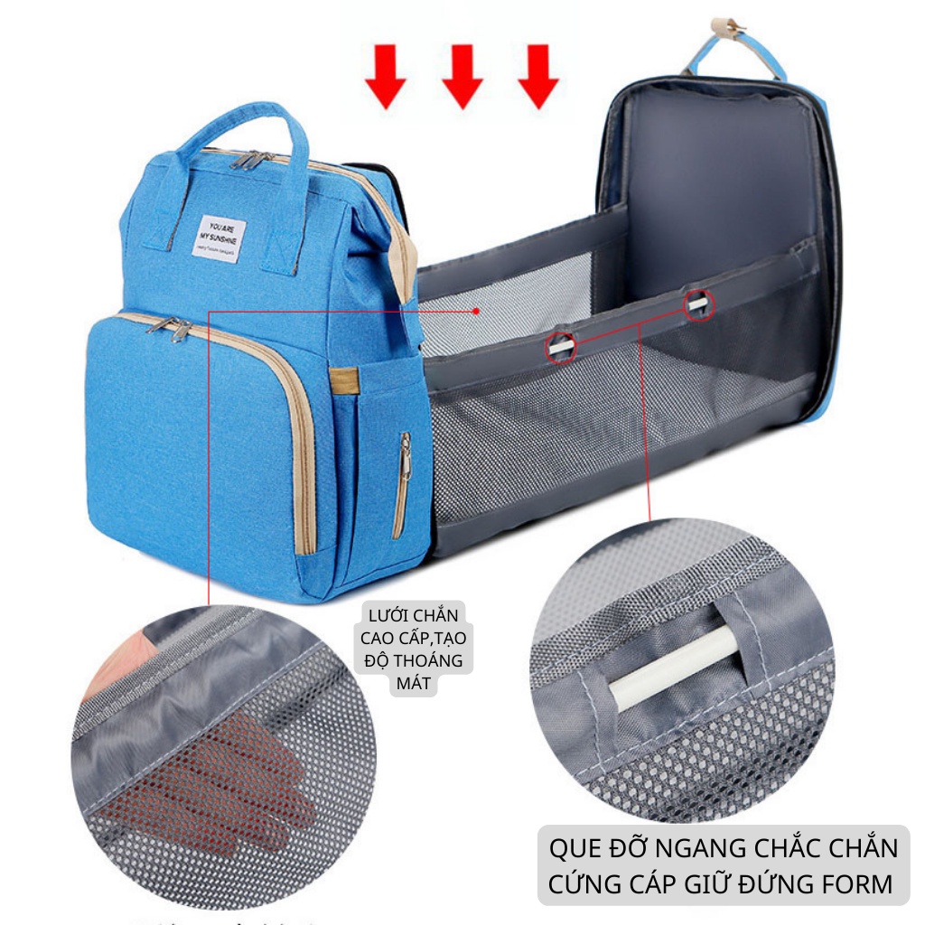 Balo bỉm sữa đa năng cao cấp, giữ nhiệt, chống thấm nước, có nôi cho bé nằm