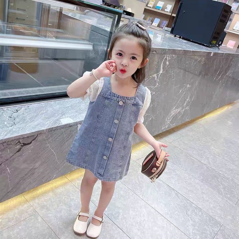 [SALE BỎ MẪU] - Váy bé gái - Váy Jean cho bé gái, phối tay bồng cực xinh. (08-18kg) - TIỆM NHÀ SU