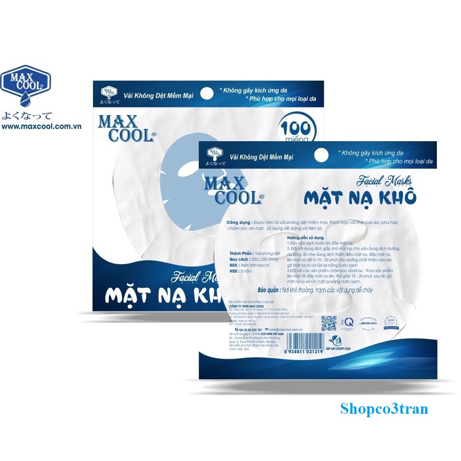 100 Miếng mặt nạ giấy khô MAX COOL chuyên dùng trong Spa dưỡng da đa năng