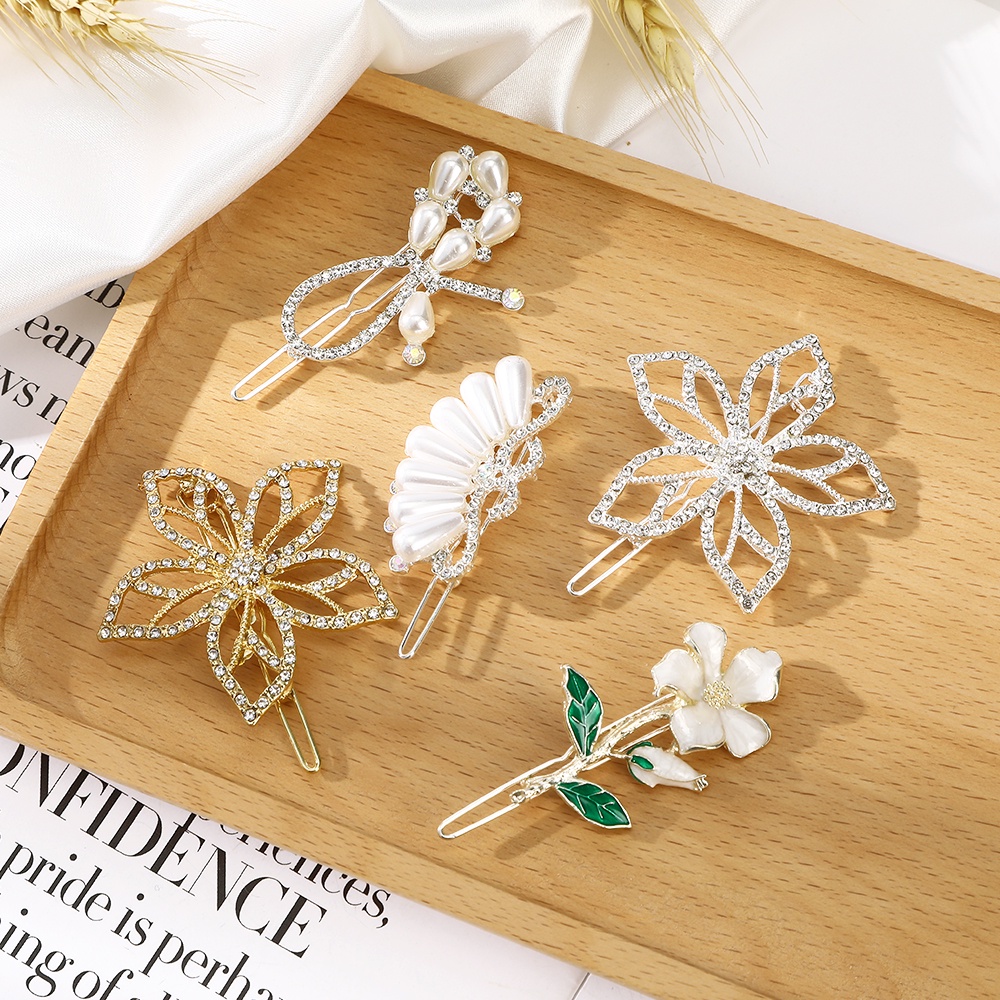 Haimeikang Set 2 cái kẹp tóc mặt hình hoa đính hạt đá kim cương thời trang dành cho nữ