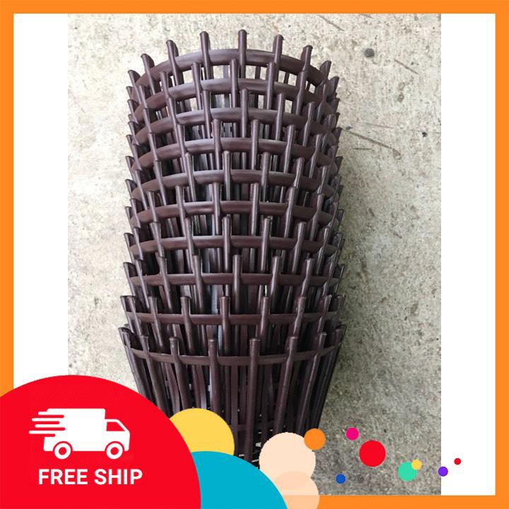 Bộ 10 chậu nhựa giả gỗ treo lan có nan phụ phi 23 và 10 móc kẽm dài 80cm
