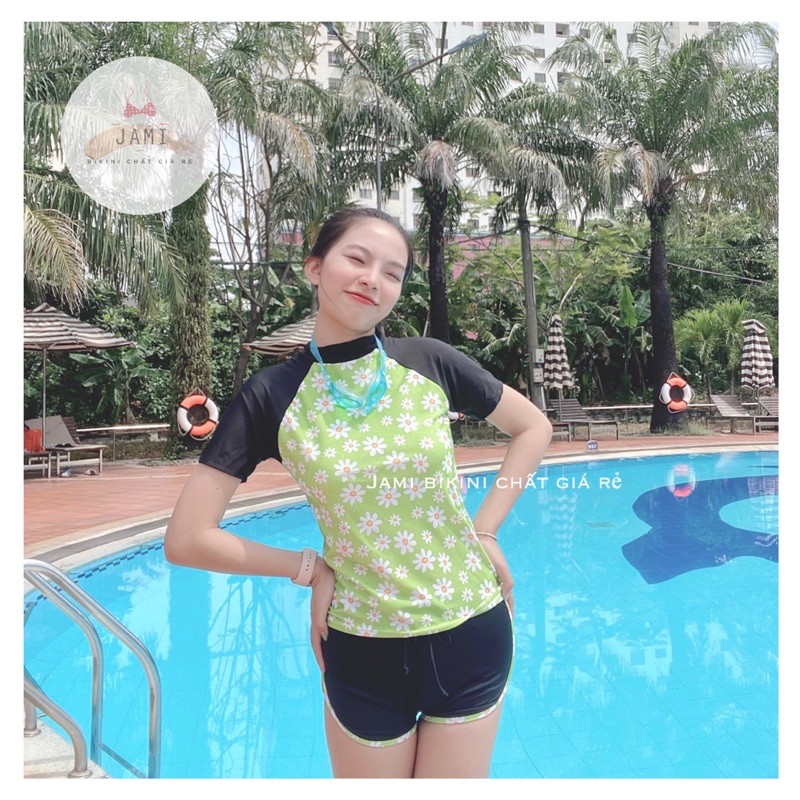 [Mã WASKT410K giảm 10K đơn 50K] Đồ bơi nữ kín đáo tay ngắn hoa cúc xanh quần đùi đồ bơi học sinh - atd38 | BigBuy360 - bigbuy360.vn