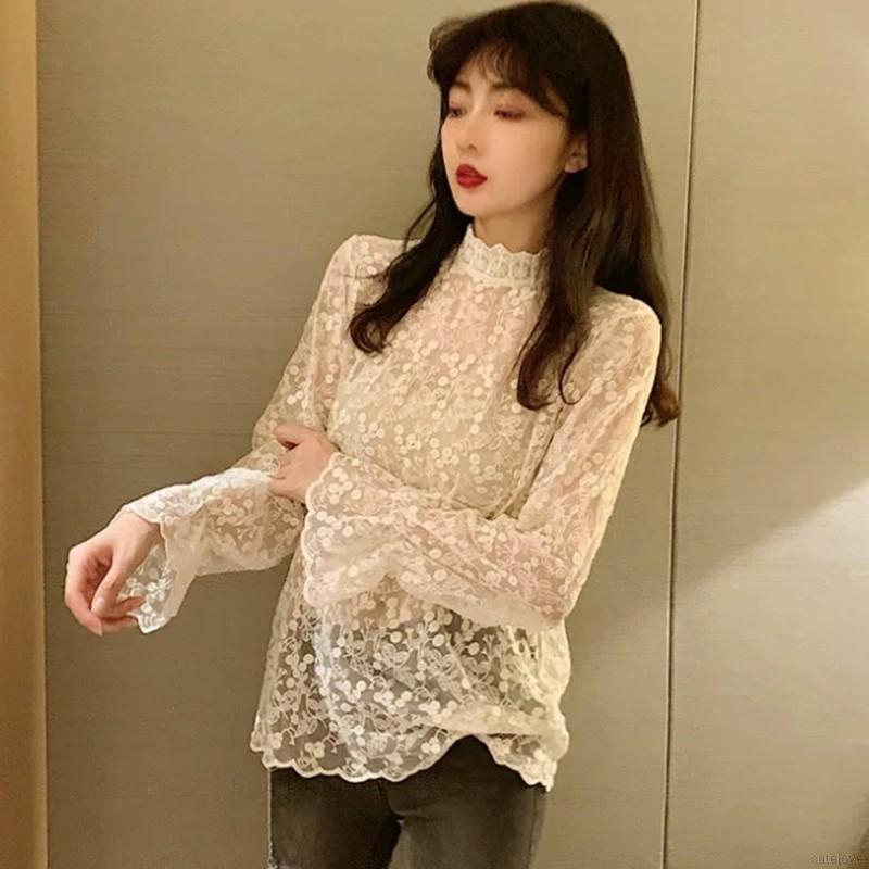 Áo kiểu tay dài phối ren thiết kế tinh tế thời trang cho nữ | BigBuy360 - bigbuy360.vn