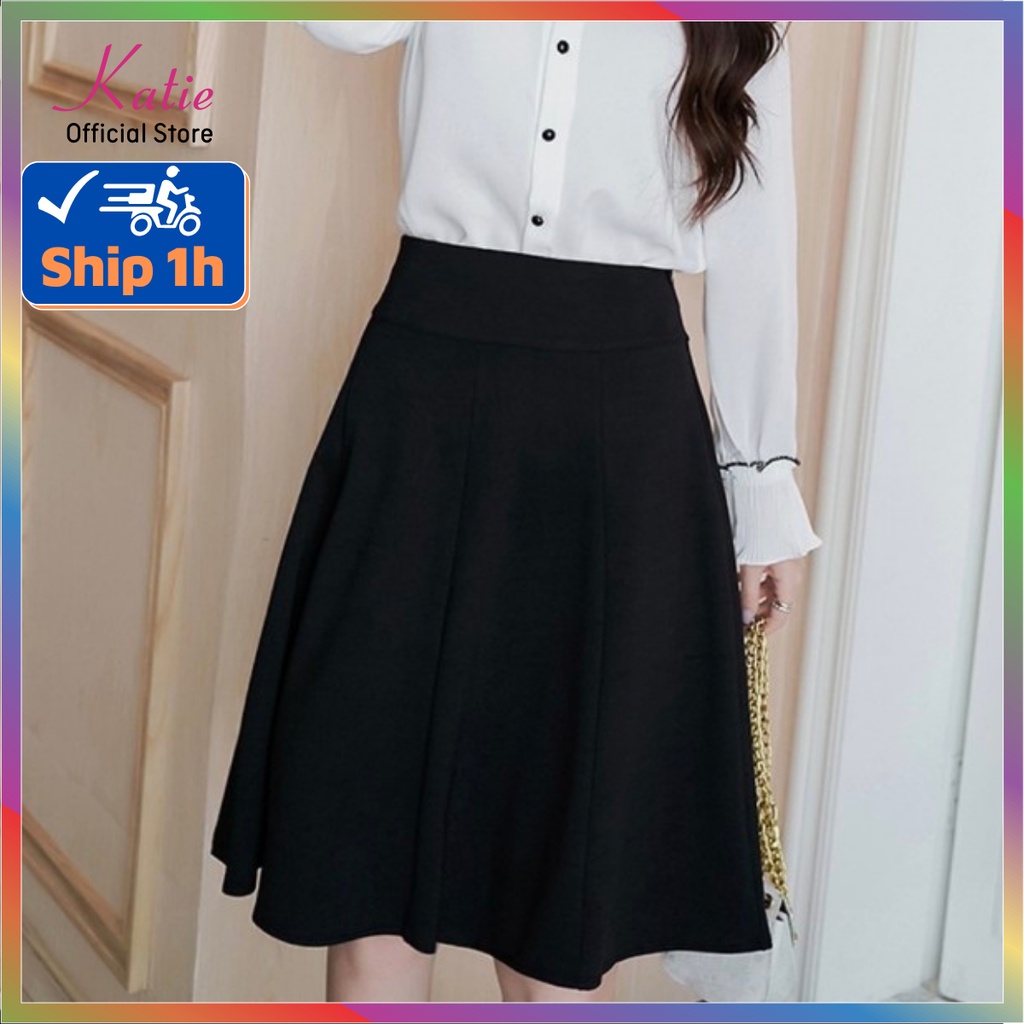 Chân Váy Xòe Công Sở Ngang Gối Màu Đen 55cm 2 Túi Katie Chất Tuyết Mưa Cao Cấp Không Nhăn Váy Xòe Bigsize 40 - 80kg X55