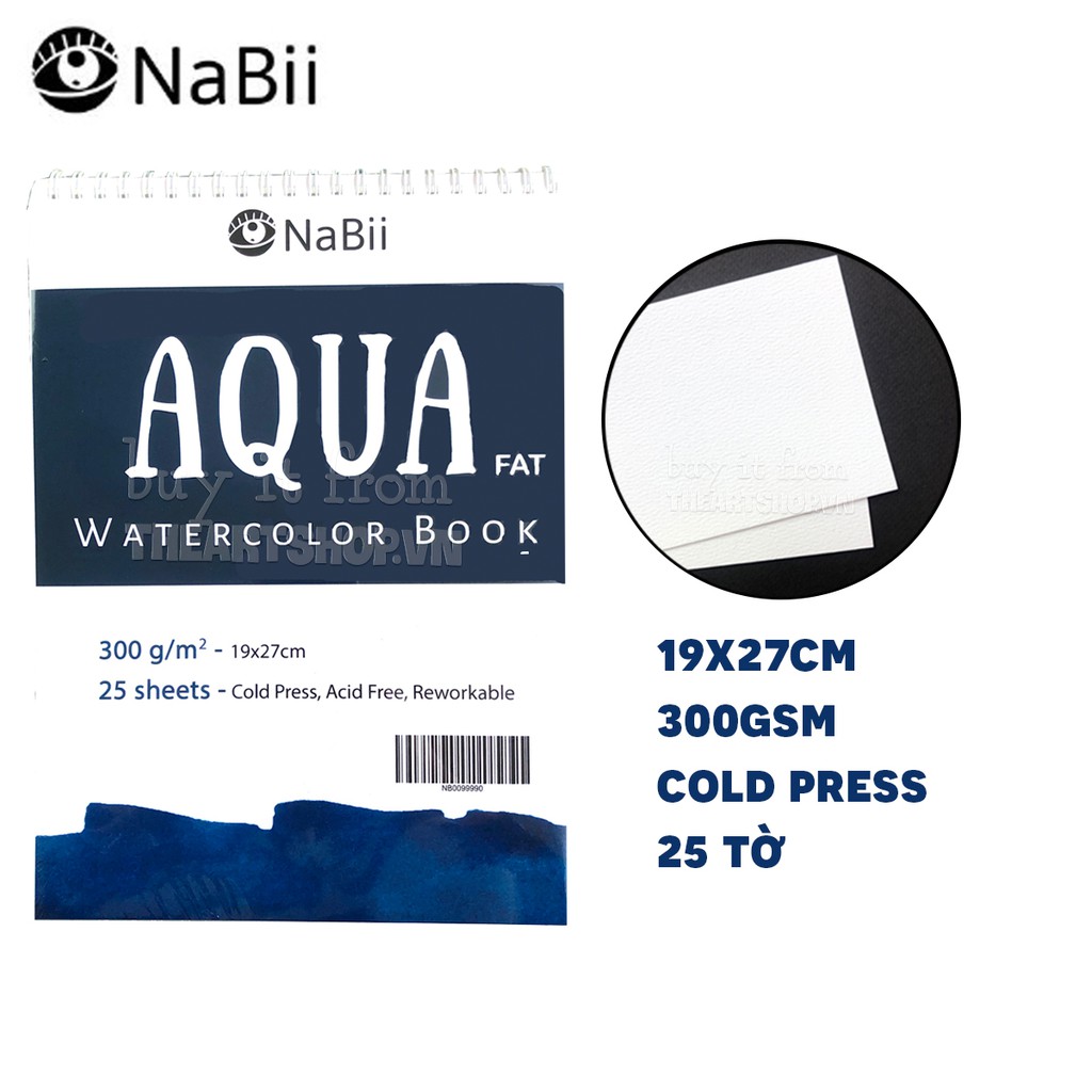 Giấy vẽ và sổ vẽ màu nước NABII AQUA FAT (COLD PRESS 300gsm)