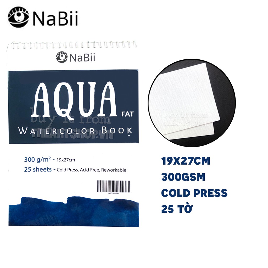 THEARTSHOP Giấy vẽ và sổ vẽ màu nước NABII AQUA FAT (COLD PRESS 300gsm)