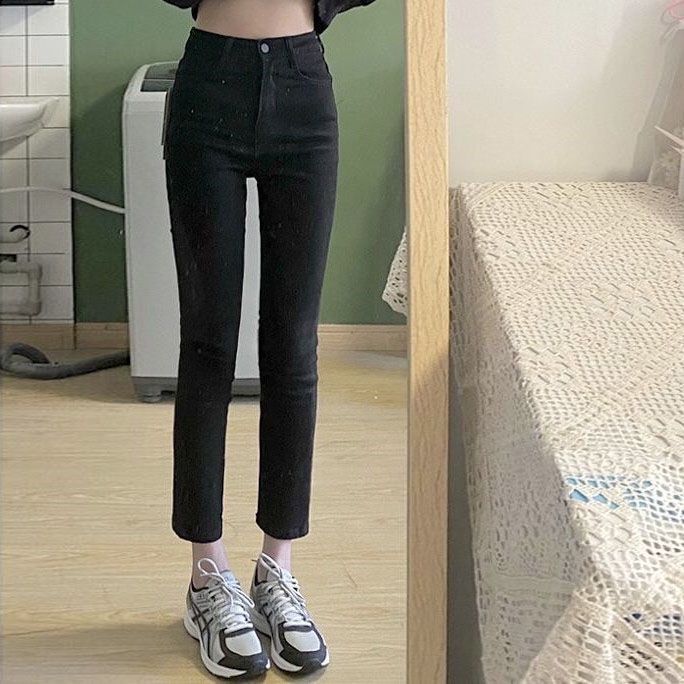 COZOK Quần Jean Ống Đứng Lưng Cao Phong Cách Retro Hàn Quốc