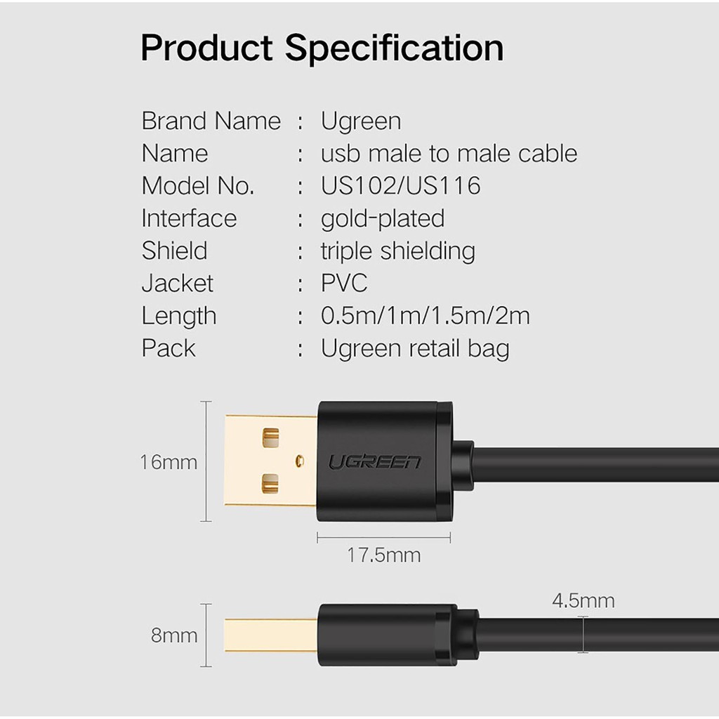 Dây USB 3.0 Link 2 Đầu Đực Cao Cấp UGreen UGS128