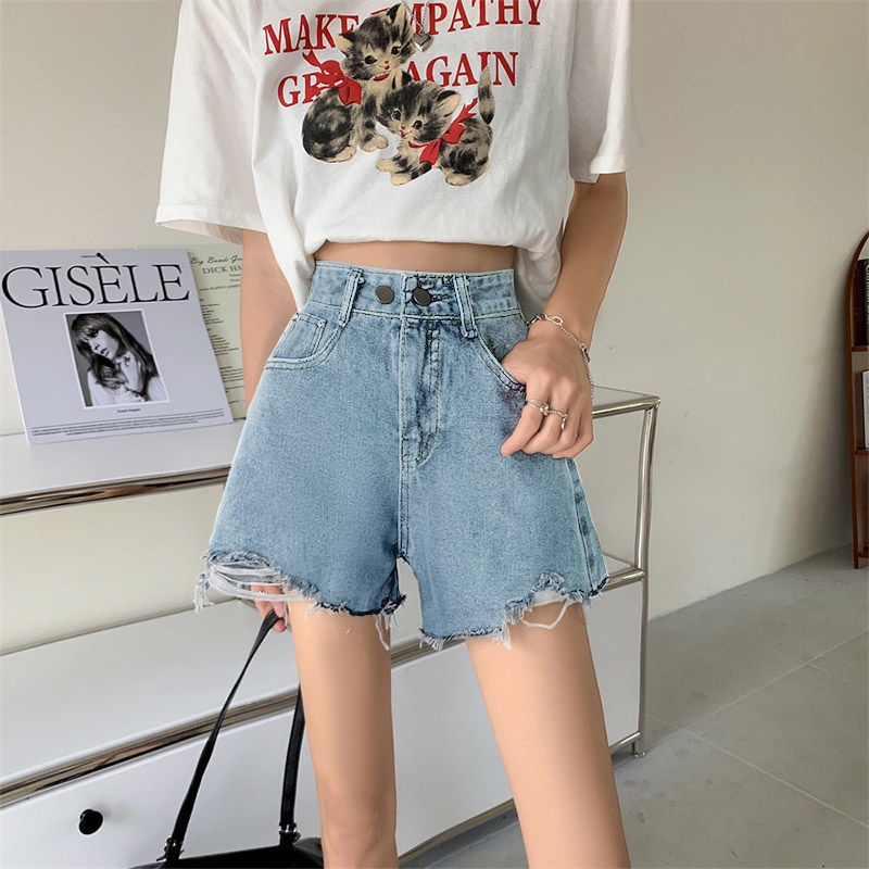 Quần Short Denim Lưng Cao Ống Rộng Thời Trang Mùa Hè Phong Cách Hàn Quốc Cho Nữ