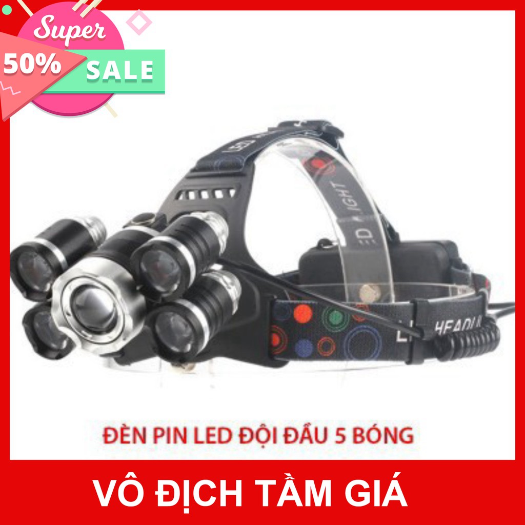 Đèn Pin Đội Đầu Đeo Trán 5 Bóng T6 Siêu Sáng Kèm Pin Sạc  sỉ giá tốt có bán sỉ