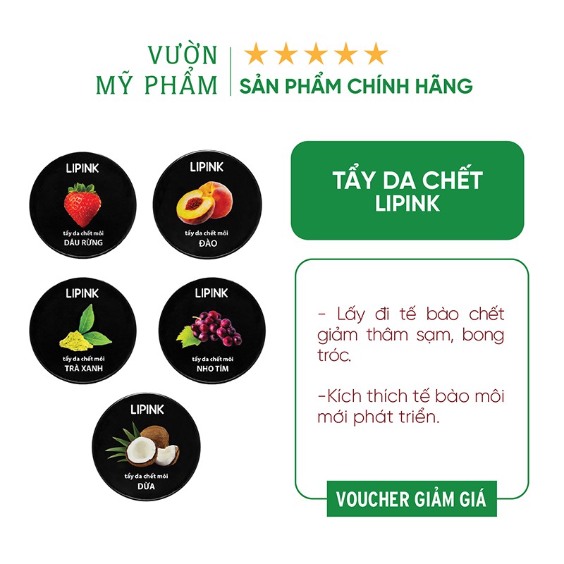 Tẩy tế bào chết môi LIPINK - Tẩy da chết môi từ thiên nhiên, dịu nhẹ và lành tính, loại bỏ bong tróc môi - Vườn Mỹ Phẩm