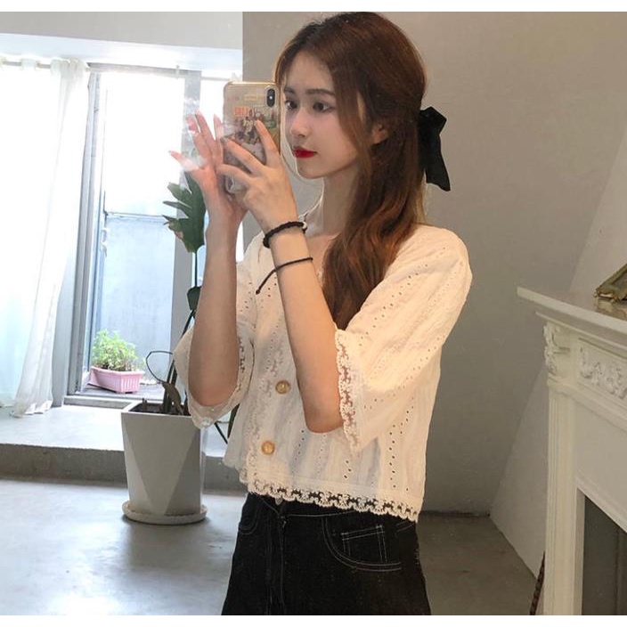 Áo Cardigan Ngắn Tay Phối Ren Màu Trắng Thiết Kế Mới 2022 Thời Trang Mùa Hè Cho Nữ