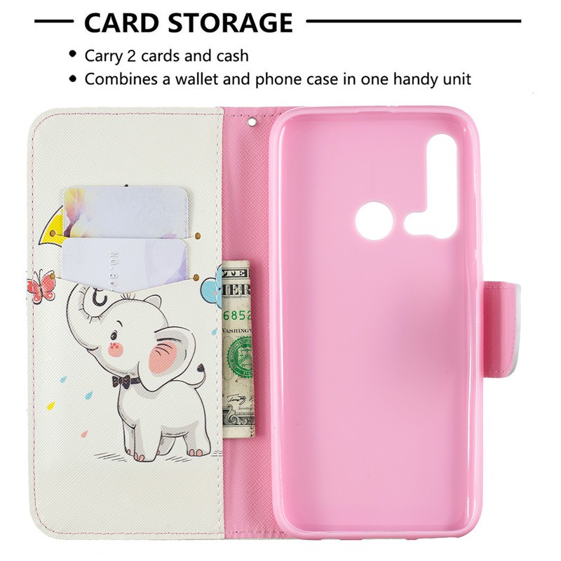 Bao da điện thoại hình hoạt hình gấu trúc/ bươm bướm/ voi con dễ thương kèm ngăn đựng thẻ cho Huawei P20 Lite 2019