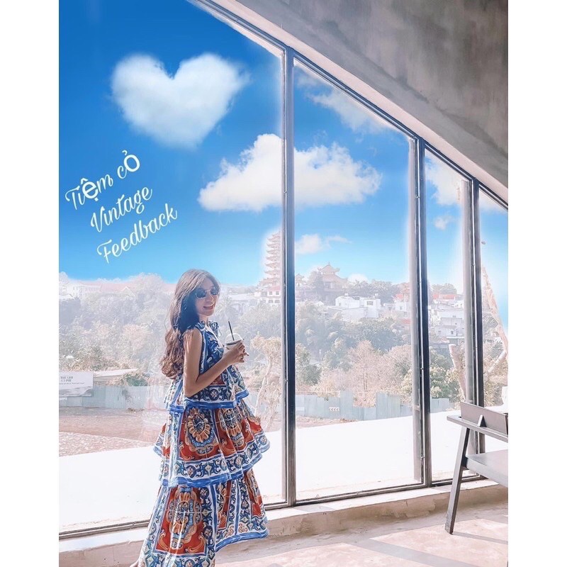 Đầm Tầng Tay Nơ Xanh Thổ Cẩm Nhập QC | BigBuy360 - bigbuy360.vn