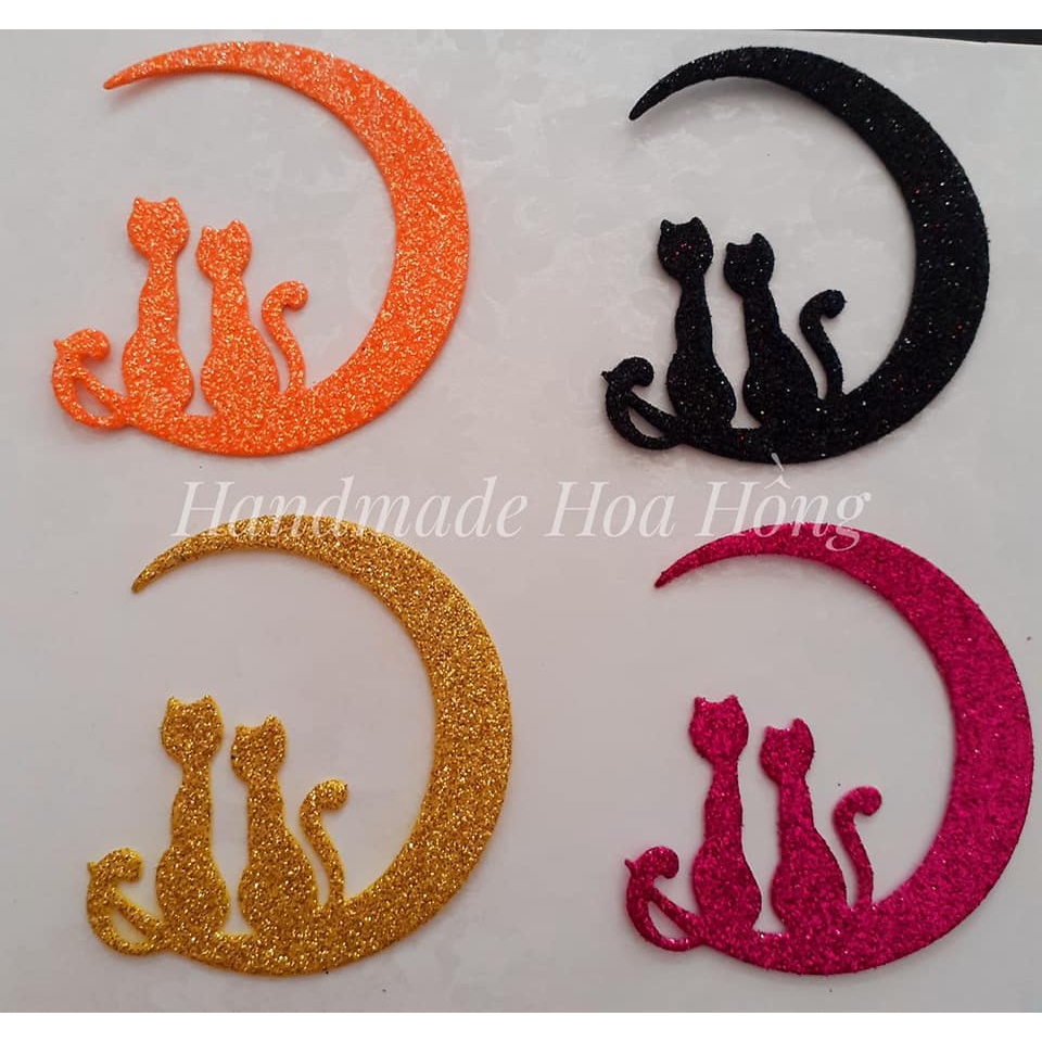 4 hình mèo đáng yêu bằng xốp kim tuyến/xốp nhũ, 6.5 x 6cm - Hình trang trí thiệp 3D, valentine - bưu thiếp, bao lì xì