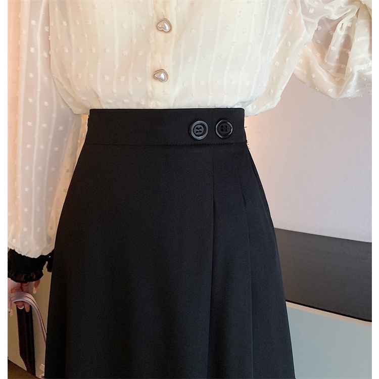 LEEVA - Chân váy kaki dáng dài phối nút đơn giản thanh lịch CV027