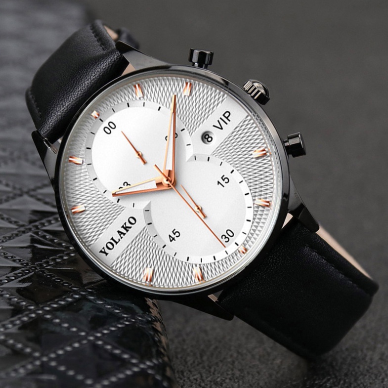 Đồng hồ quartz đeo tay dây da tích hợp lịch ngày hợp thời trang