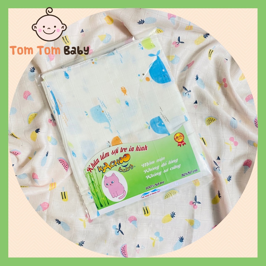 Khăn Sợi Tre cao cấp in hình 2 lớp, 4 Lớp Kachoo Baby - Kích Thước 80x80 cm