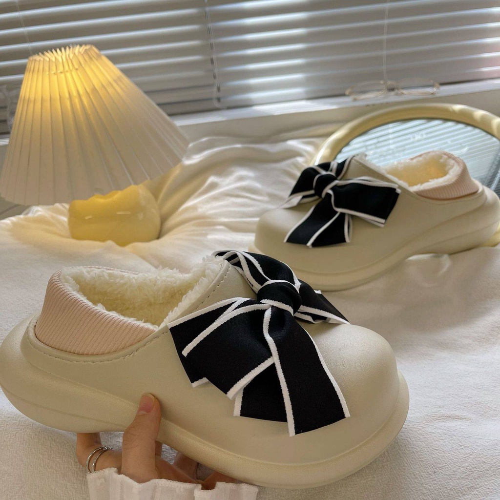 Dép Bông Đi Trong Nhà Đế Dày Giữ Ấm Mùa Đông Thiết Kế Dễ Thương Dành Cho Nữ