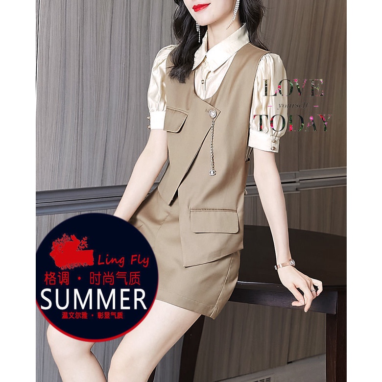 Bộ trang phục hai mảnh áo khoác vest rộng và quần ngắn thời trang mùa hè dành cho nữ 2022