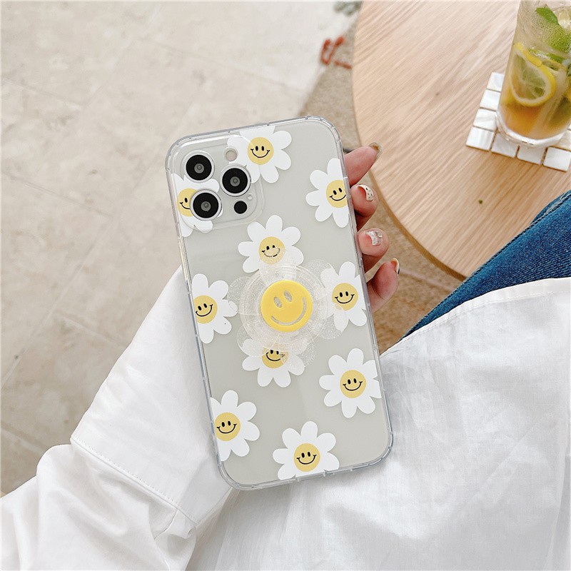 Ốp Điện Thoại TPU Mềm Có Giá Đỡ Hình Hoa Mặt Cười Cho iPhone 11 Pro Max / iPhone12 / iPhone X / iPhone 7 Plus / iPhone 8 / iPhone 6