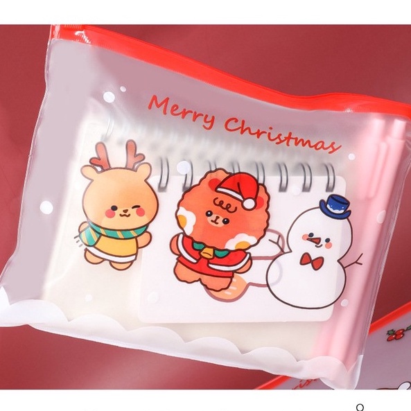 TÚI ZIP NHỰA NOEL, GIÁNG SINH CUTE MÀU ĐỎ ĐỰNG BÚT, MỸ PHẨM ĐA NĂNG