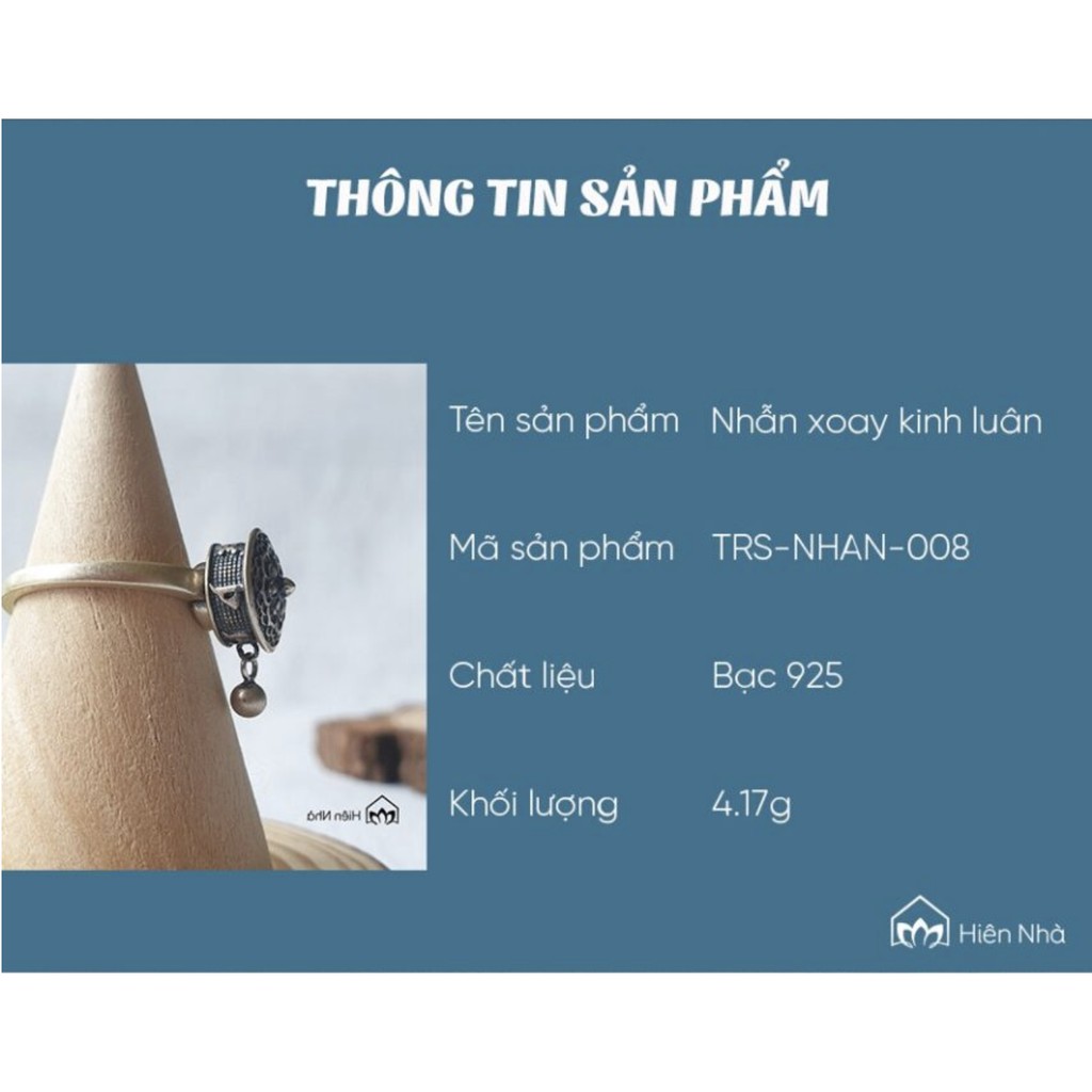 Nhẫn phong thủy nam nữ freesize - Nhẫn Bạc cao cấp xoay kinh luân Mandala om mani padme hum - Hiên Nhà