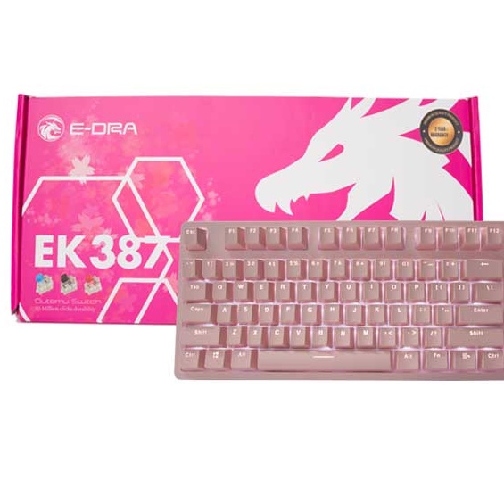 Bàn Phím Cơ Gaming E-DRA EK387 Dream Pink NEW 2021, Switch HUANO - Chính Hãng - Bảo Hành 2 Năm