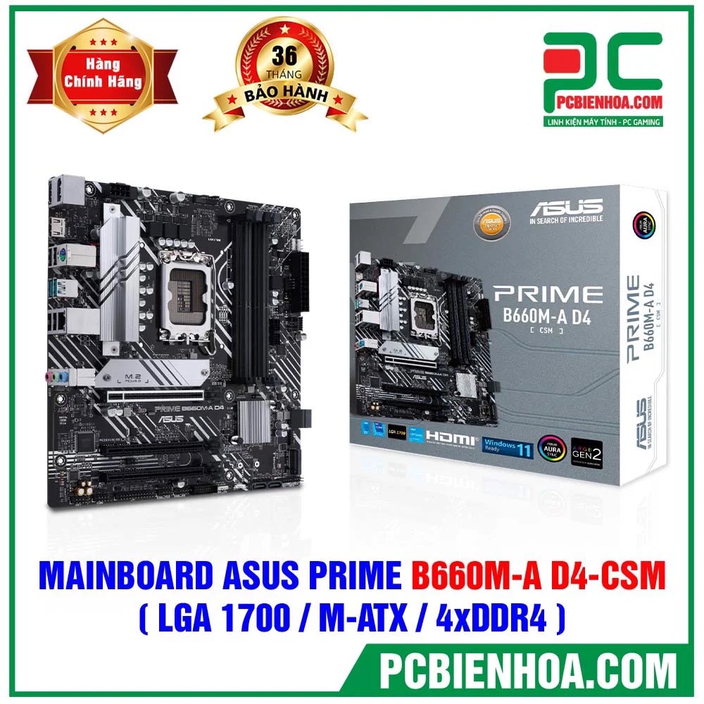 MAINBOARD - Bo mạch chủ ASUS PRIME B660M-A D4-CSM ( LGA 1700 / M-ATX / 4XDDR4 ) 36T