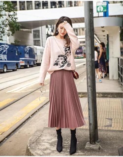 Chân váy xếp ly dáng dài