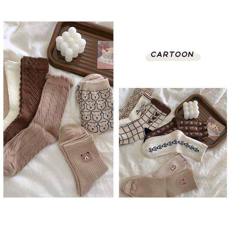 HSUTất cổ cao Bivota vớ tất nữ cotton thu đông ngọt ngào họa tiết xinh xắn HSU