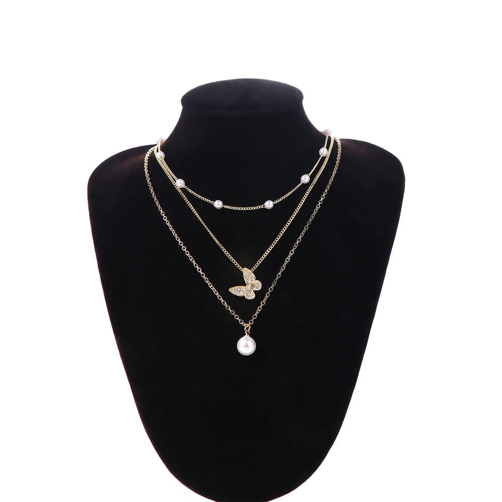 AROMA Vòng Cổ Nhiều Lớp Mặt Hình Bướm Đơn Giản Phong Cách Hàn Quốc Cho Nữ