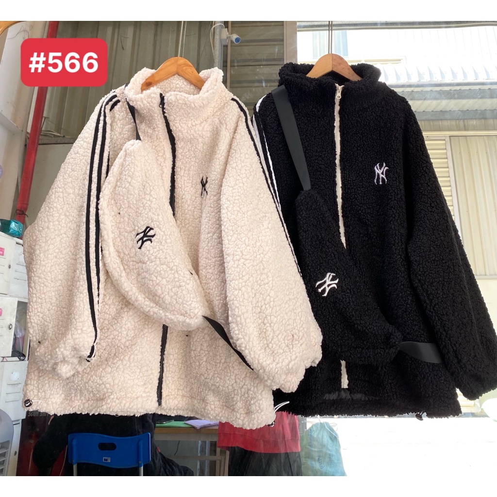 Áo khoác lông cừu NY unisex hàng quảng châu phong cách ullzang