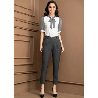Quần công sở ống đứng dáng dài khoá khéo khuy lệch chất vải 2 biên đẹp - Quần âu nữ cạp cao cấp mặc cho đi học sinh làm