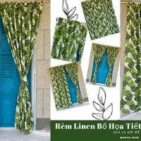 Vải bố Linen họa tiết, mẫu lá trầu bà, phụ kiện trang trí, vải linen may rèm, may túi tote, thảm trải picnic