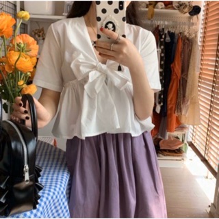Áo croptop dáng peplum thụng thắt nơ ngực tiểu thư - by SGGz