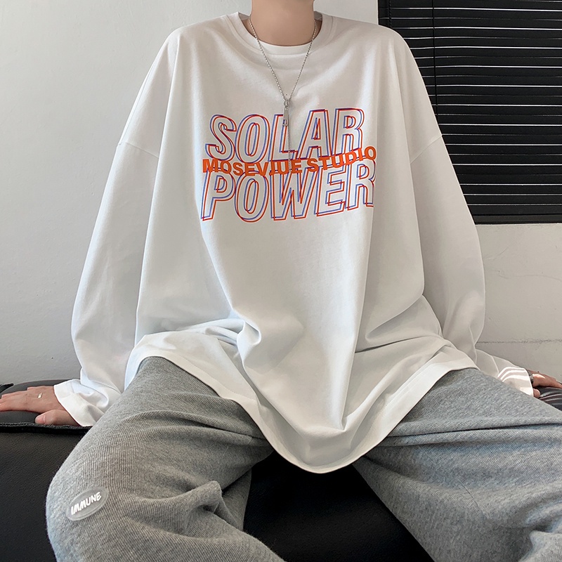 Áo thun mỏng tay dài dáng rộng in họa tiết đơn giản dễ phối đồ thời trang cho nam Size M-5XL