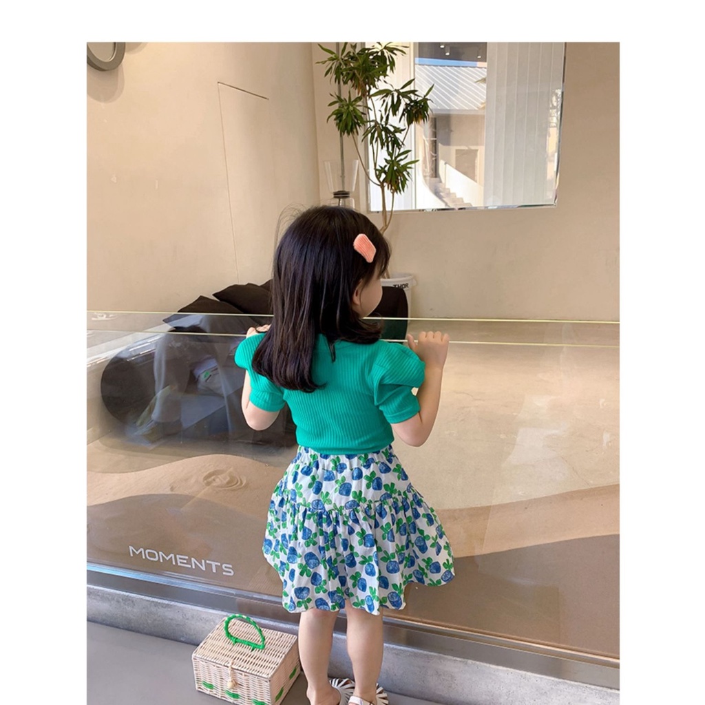 Set Áo Thun + Chân Váy Hoa Thời Trang Mùa Hè Cho Bé Gái