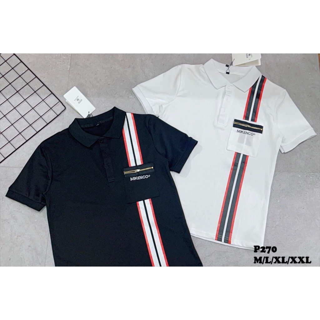 Áo Phông Polo Mikenco phối kẻ sọc túi khóa siêu sang chảnh, Áo thun Polo Nam Nữ Unisex Hottrend 2022