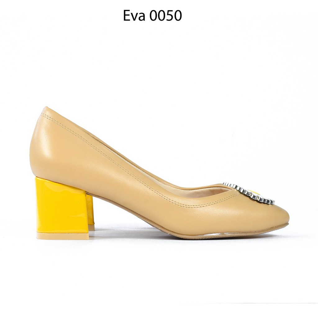 Giày Cao Gót Đế Vuông Nơ Hoa Cúc Da PU 5cm Evashoes - Eva0050