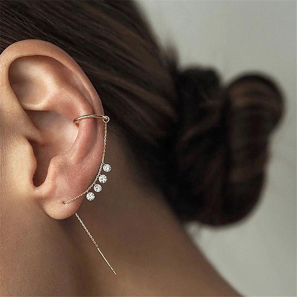 Bông Tai Dạng Kẹp Hình Hoa Phối Dây Xích Dài Thời Trang Thanh Lịch Cho Nữ