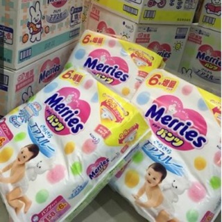 Bỉm Merries Nội Địa Cộng Miếng Dán/Quần NB90+6,S88+2,M64+4,M58+6,L54+4,L44+6,XXL26+2