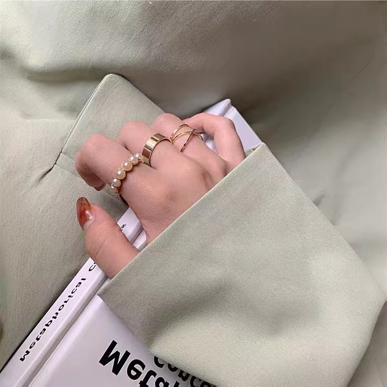 iF YOU Bộ 3 Nhẫn Đính Ngọc Trai Nhân Tạo Thời Trang Cho Nữ