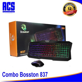 Bộ Phím và Chuột Bosston 837 LED 7 MÀU USB - Combo Gaming Keyboard- Hàng Chính Hãng - Bảo Hành 12 Tháng