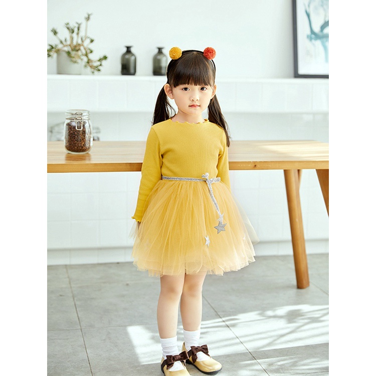 Váy thu đông bé gái  họa tiết đính ngôi sao xinh xắn dành cho bé 1-4 tuổi VT02