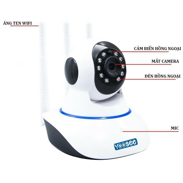 Camera IP Wifi Yoosee 3 Râu HD720P 10 đèn hồng ngoại đàm thoại 2 chiều (Trắng) + Kèm thẻ nhớ Yoosee/NTC U3 32GB