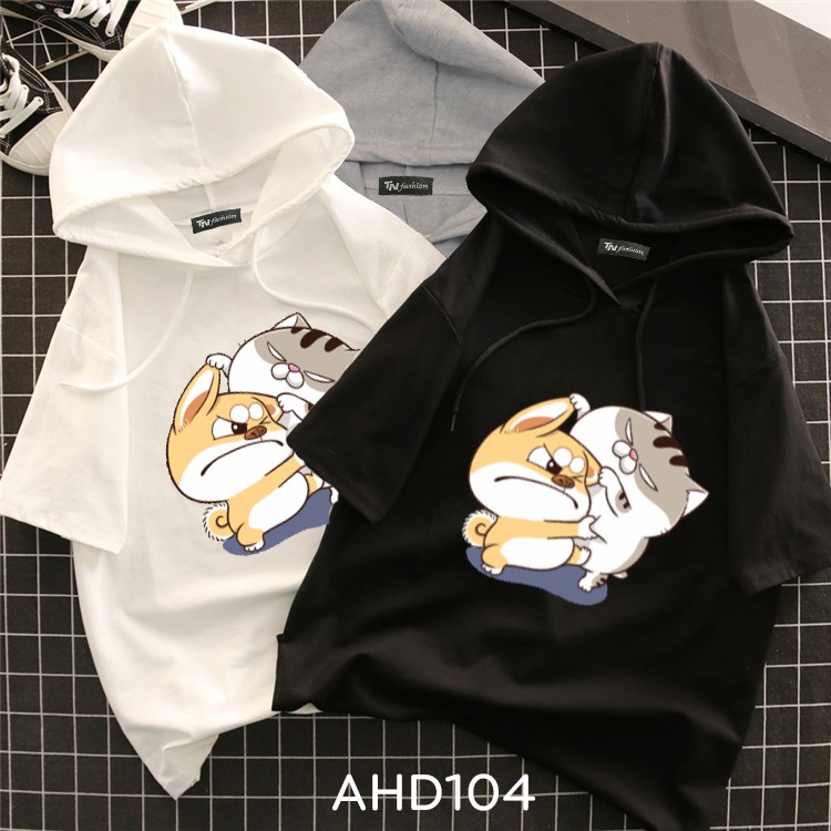 ⚡️ FreeShip 50k ⚡️ AHD104 Áo thun teen nam nữ HOODIE TAY LỠ CÓ NÓN hình mèo ami bụng bự