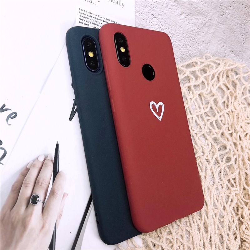 Ốp lưng nhựa mềm mặt nhám họa tiết trái tim cho Xiaomi Redmi Note 7 6 Pro 6A Mi 8 9 SE Lite A1 A2 Lite Mix 2s