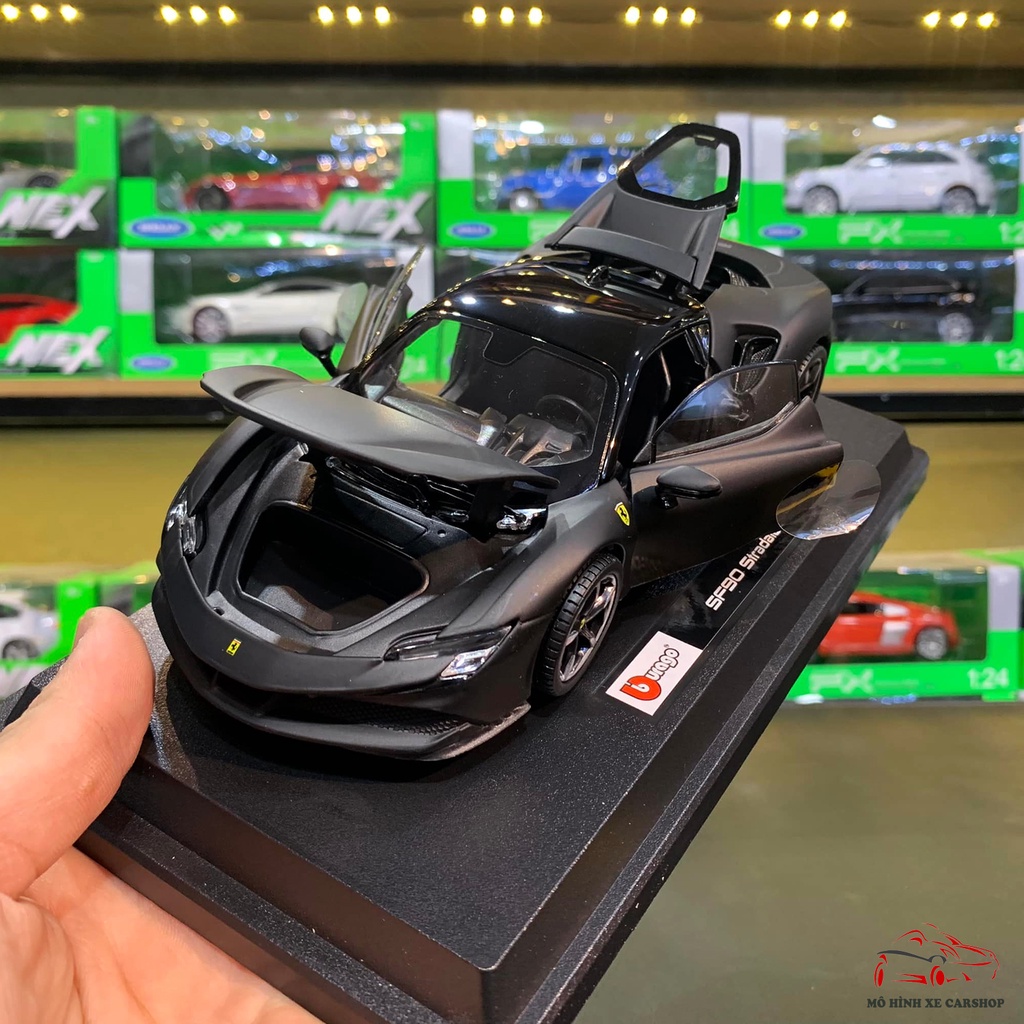 Mô hình xe ô tô siêu xe Ferrari SF90 Stradale tỉ lệ 1:24 hãng Burago Carshop màu đen