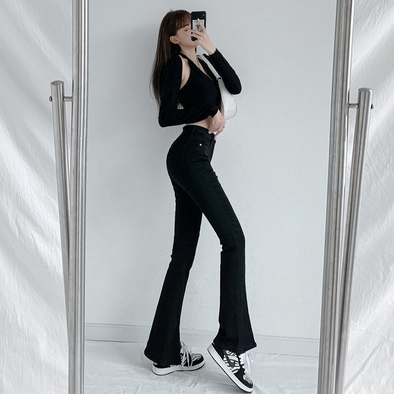 Quần Jeans Nữ Lưng Cao Ống Loe Co Giãn Thời Trang Hàn 2022